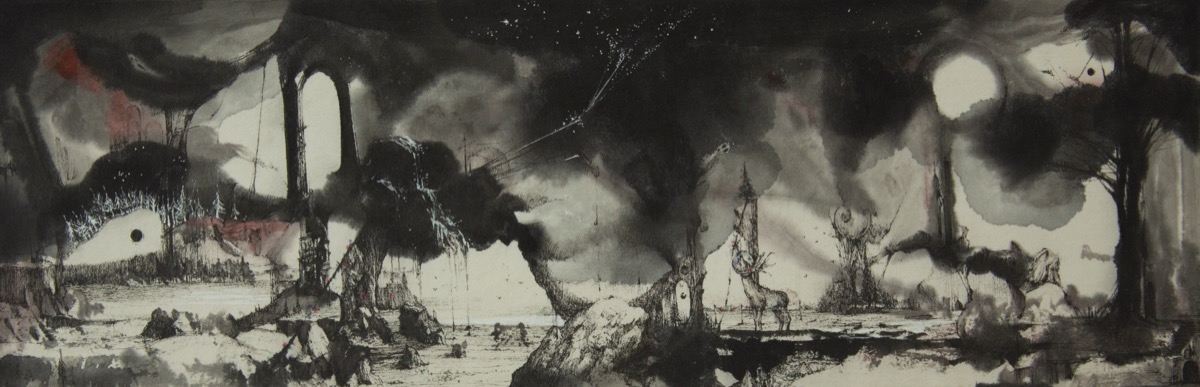 Untitled 25, 2021, ink and gel pen on hanji mounted on panel by Seong Keun Park.