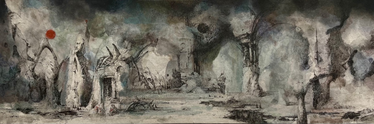 Untitled 26, 2021, ink and gel pen on hanji mounted on panel by Seong Keun Park.