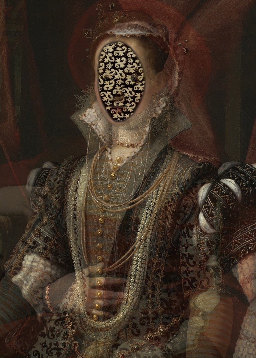Untitled 57, 2023, archival pigment print and gold leaf on canvas by Seong Keun Park.