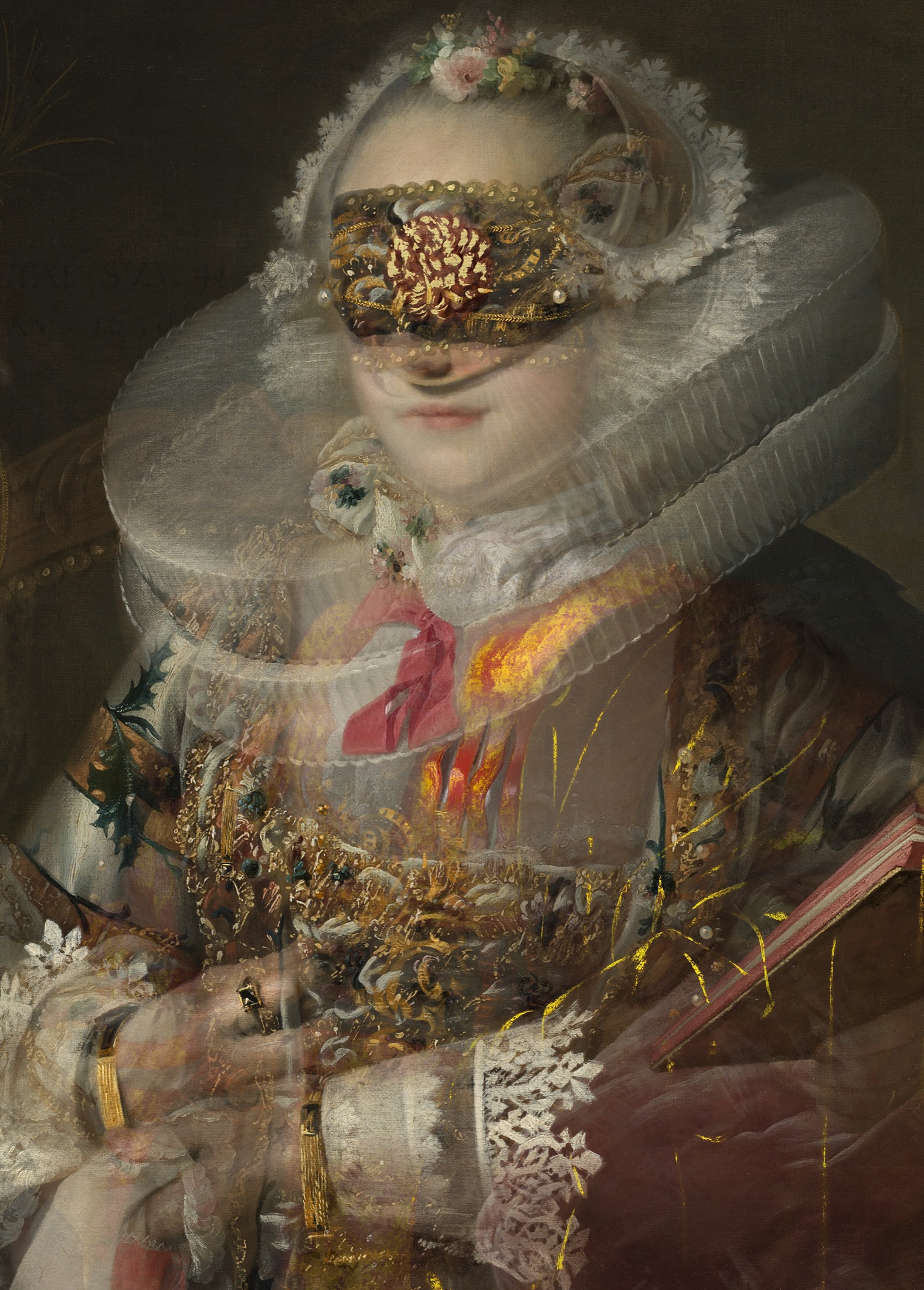 Untitled 59, 2023, archival pigment print and gold leaf on canvas by Seong Keun Park.