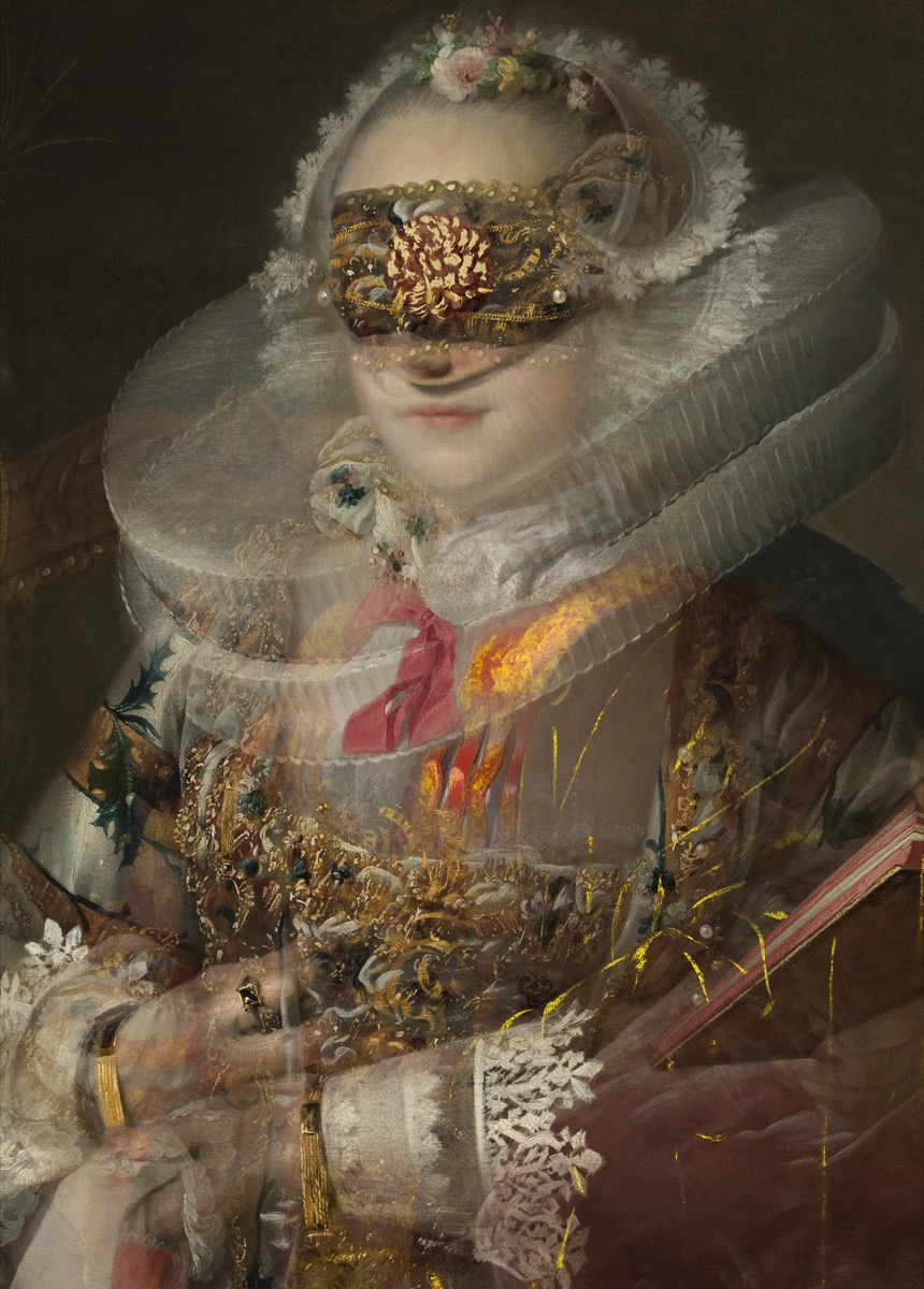 Untitled 59, 2023, archival pigment print and gold leaf on canvas by Seong Keun Park.