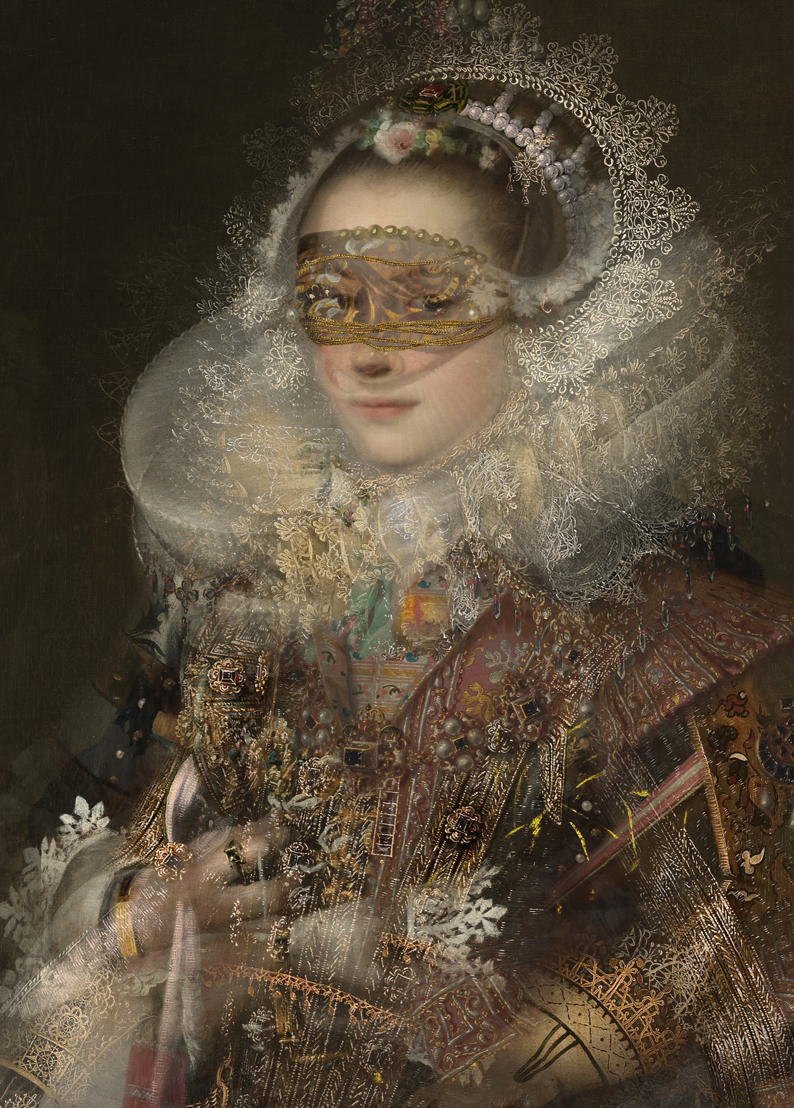 Untitled 61, 2023, archival pigment print and gold leaf on canvas by Seong Keun Park.