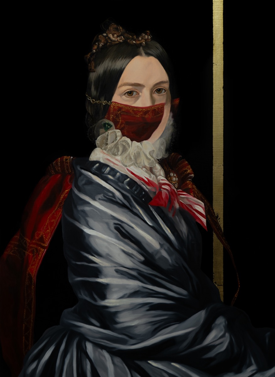 Portrait of Desire (after Winterhalter), 2024, oil and gold leaf on canvas by Seong Keun Park.